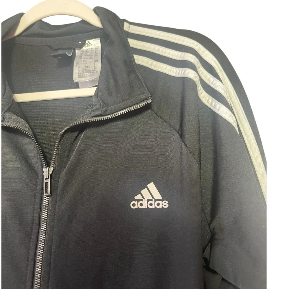 Adidas Black and White 3-Stripe Full Zip Track Jacket - Picture 2 of 9